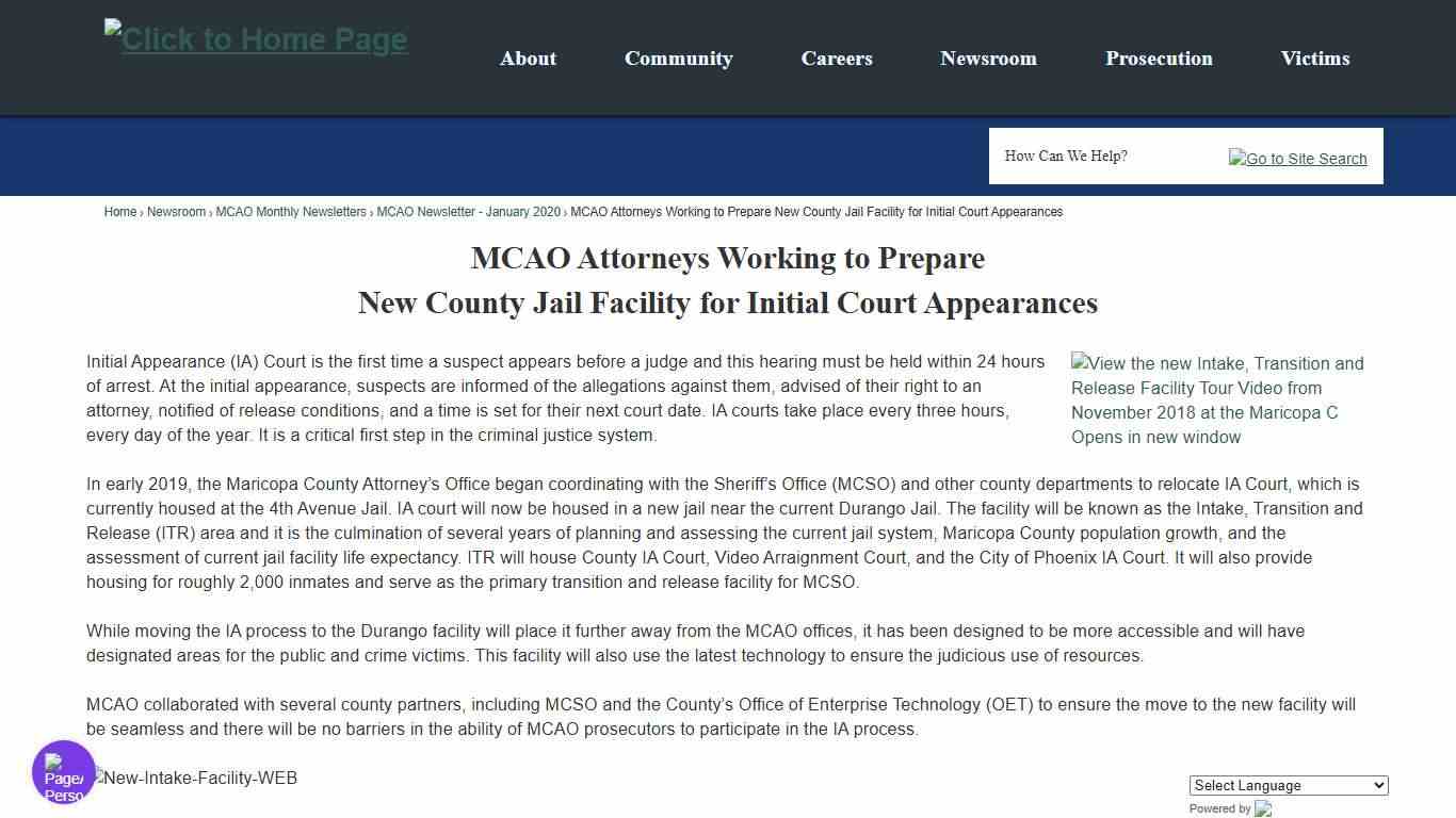 MCAO Attorneys Working to Prepare New County Jail Facility for Initial Court Appearances Maricopa County Attorney's Office, AZ