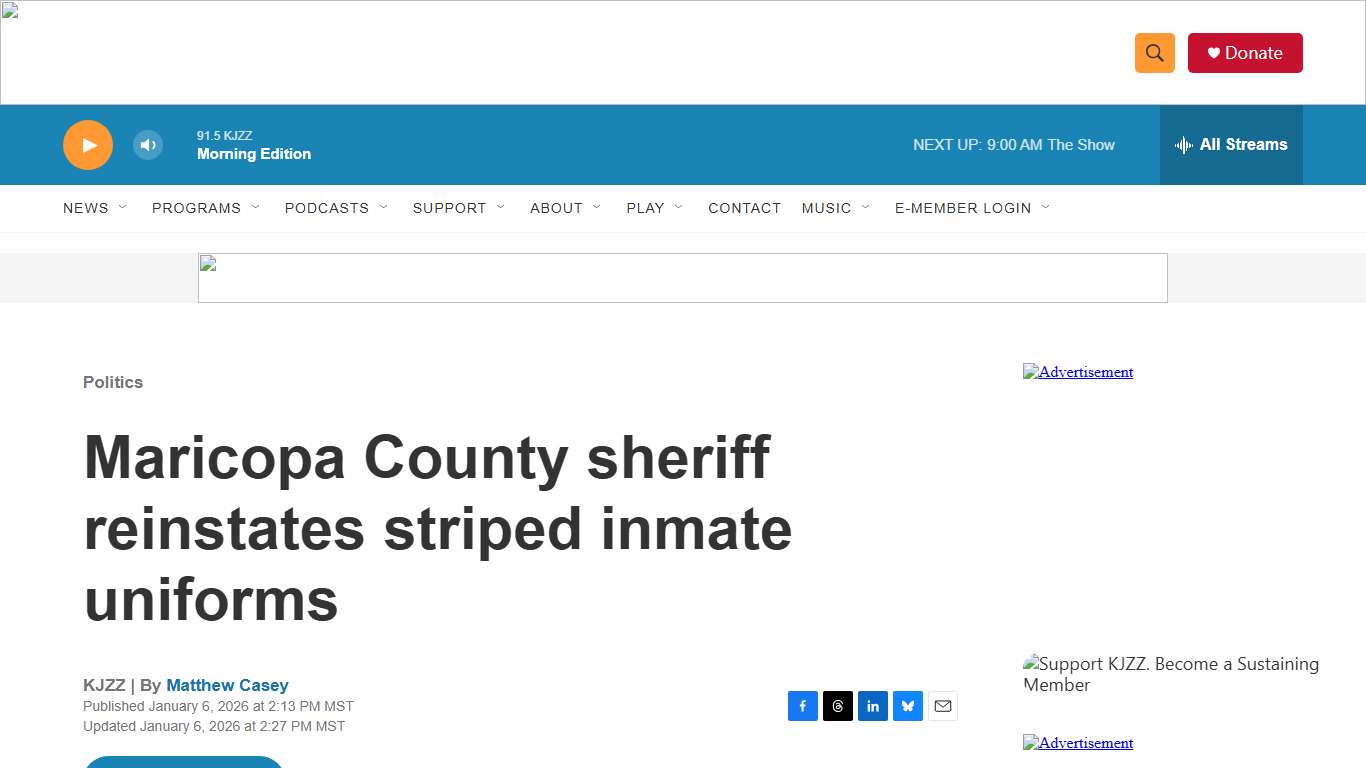 Maricopa County sheriff reinstates striped inmate uniforms
